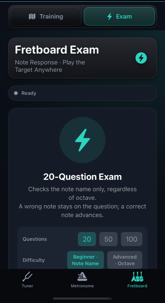 English timed note exam interface